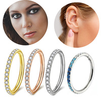 Piercing de Titanio G23 para Niños, Anillo de Nariz Inferior con Cristal/Pedrería Incrustada, Aro Cerrado, Joyería Corporal Moderna sin Costuras