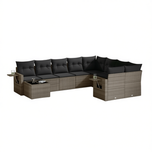 Ensemble de canapé de jardin en rotin gris pliable 10 pièces, mobilier d'extérieur au design contemporain - Product Image 1