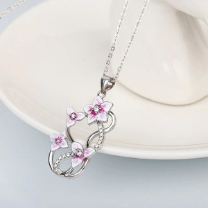Ciondolo a Fiore in Argento con Cristalli e Strass, Collana Romantica da Donna per Uso Quotidiano, Argento Sterling 925 Placcato Rodio - Product Image 1