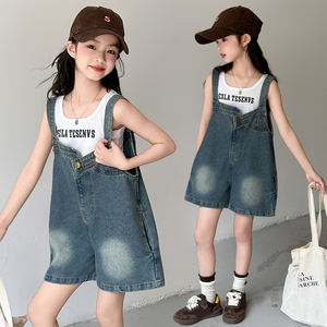 Derniers costumes décontractés populaires d'été pour adolescents <span class=keywords><strong>Gilet</strong></span> et salopette en jean Shorts 2pcs ensembles de vêtements pour filles - Product Image 1
