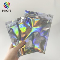 Sacs holographiques personnalisés en mylar, 100 pièces, en plastique, à fermeture éclair, pour emballage de maquillage, transparents holographiques