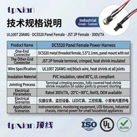 Kabel DC5520 Panel Female ke JST 2P Harness UL1007 20AWG 300V7A untuk Instrumen LED, Peralatan Industri, dan Chassis