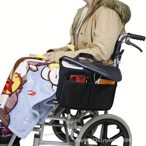Sac de rangement latéral pour fauteuil roulant en polyester 600D noir avec plusieurs poches de rangement, grande capacité - Product Image 4