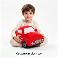 Jouet en peluche de voiture de dessin animé personnalisé en usine, jouets en peluche de voiture de marque personnalisée, jouet en peluche de voiture rouge