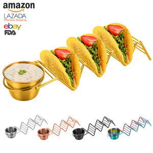 Soporte Moderno para Tacos Mexicanos <span class=keywords><strong>de</strong></span> Acero Inoxidable con Portavasos Individual y Porta Salsas, Apto para Alimentos, Reciclable, para Fiestas - Product Image 1