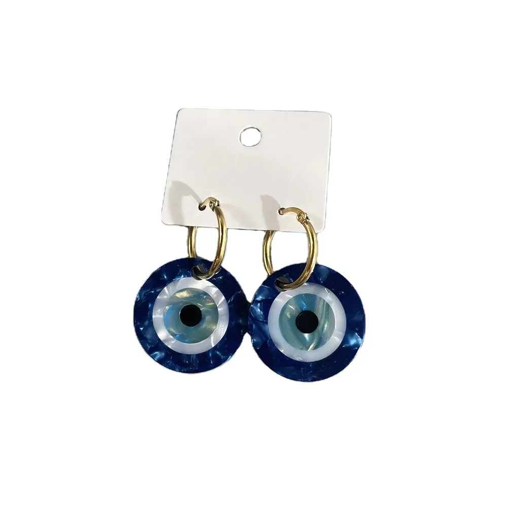 Teenytiny Wholesale Stainless Hoop Cellulose Acetate Blue Evil Eye Earrings Dangle