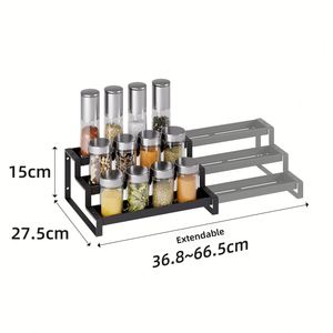 3-Tier Expandable Spice Rack <b>for</b> <b>Kitchen</b> Cabinet Metal Metal Display Shelves <b>for</b> Jars Bottles - Product Image 3