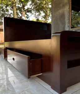 Solid Wood Minimalist <b>Bed</b> <b>Frame</b> with Storage Drawers Brown Finish Bedroom Furniture - Product Image 5