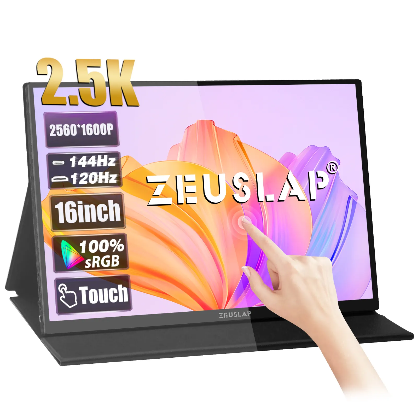 ZEUSLAP Monitor portabel layar sentuh 16 ", untuk Gaming & bisnis dengan saklar komputer PC & PS5
