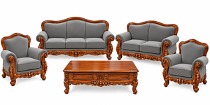 Sofá Antiguo de Lujo Hecho a Mano de Estilo Europeo, Madera de Teca Sagwan India Sólida, Diseño Tallado Retro, Tapizado con Tela de Primera Calidad - Product Image 2