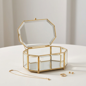 Manufacturers Personalized Size Luxury Beveled Glass Jewelry Storage Box with Brass Metal Frame - Product Image 2