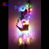 Attrayant Disco Bar Party LED Costumes Glow Robe de danse du ventre Performances de scène Style imprimé Soutien-gorge de salle de bal Boîte de nuit