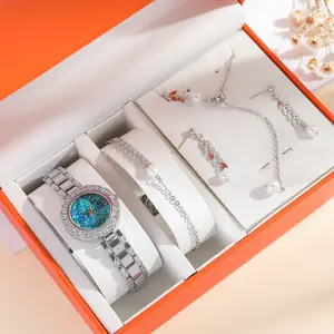 Elegant 5PCS Girls Watch Gift Set Quartz Ladies Watch Set Bling Hip Hop Diamond Watch Set For Women Gift