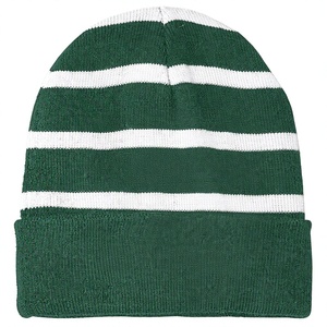 SPARKWELL INDUSTRY Bonnet unisexe vert et blanc rayé, respirant, imperméable, brodé, 100% acrylique, bonnet d'hiver pour adultes - Product Image 1