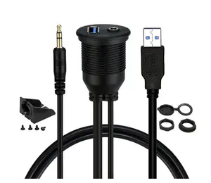 3ft Car Boat Motorcycle Dash Flush Mount USB3.0 & 3.5mm Aux Extension Panel Mount Cable