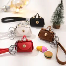 New PU leather mini coin pouch charm wristlet key chain earphone bag pendant coin purse keychain