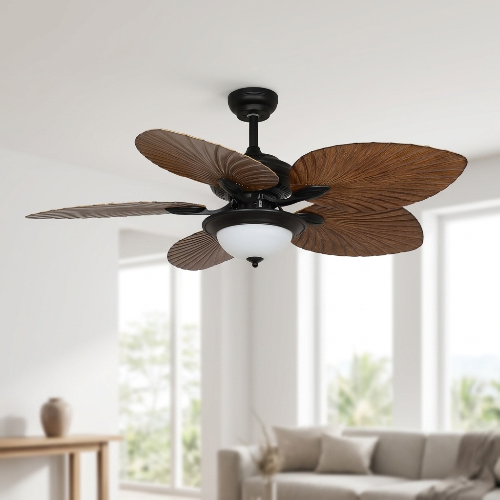 China Factory 52" Retro Ceiling Fan Lamp, 5 ABS Blades 3-Speed LED Remote Control 220V AC Motor Living Room Decor Light