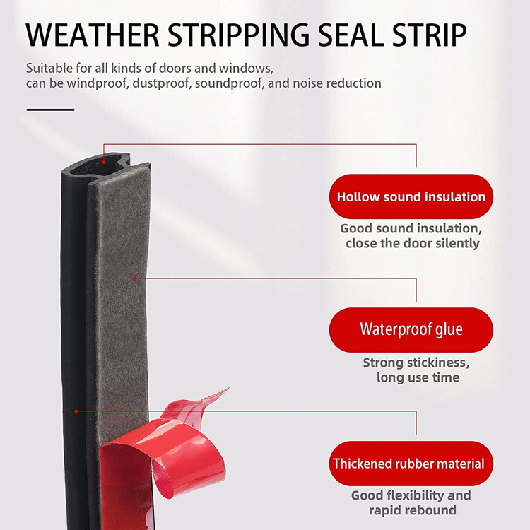 Brown Weather Stripping for Doors, Self-Adhesive Backing Door Seal Weather Strip Soundproof Insulation Gap Blocker