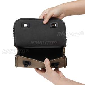 Sac de fourche de moto en cuir PU, pochette à outils pour guidon, sac de rangement enroulable avec 2 sangles pour Cruiser Custom Chopper Bobber - Product Image 3