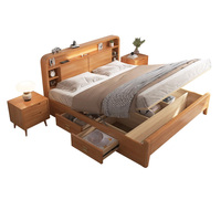 Modernes Vintage Einfaches Schlafzimmer Multifunktionales Massivholz Queen-Size-Bett mit Stauraum und Vintage-Design