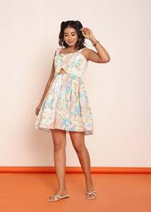 Robe Courte Imprimée à Découpes à la Taille pour Femme, en Tissu Léger, Silhouette Flatteuse, Coupe Confortable - Product Image 2