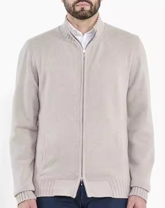 Jersey de lana pura para hombre, ropa personalizada al por mayor, cárdigan de lana con cuello completo y cremallera, suéter tejido - Product Image 3