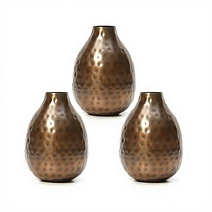 Aluminium Hammered Flower Pot <b>Vase</b> Set Of Three Round Shape Artificial Flower <b>Vase</b> For Home Decor Accessories - Product Image 1