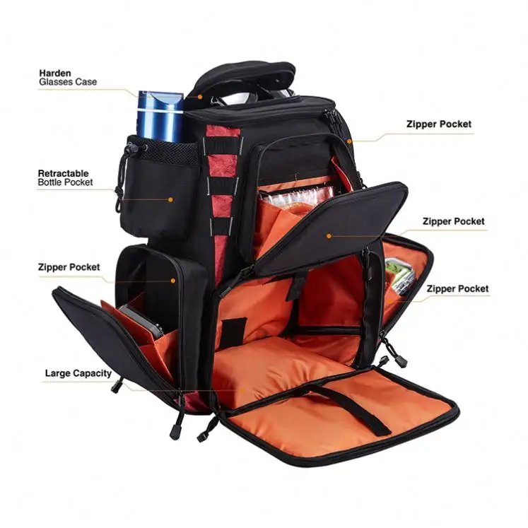 Fishing Tackle Backpack Large Waterproof Tackle Box Bag with Protective Rain Cover and 4 Tackle Box