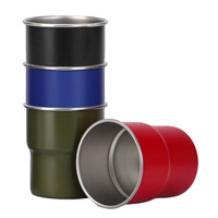 Mug empilable en acier inoxydable 304 de 300 ml avec couvercle, revêtement poudré, logo personnalisé, pour le camping en plein air, la bière ou le café