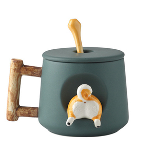 Taza personalizada de alta calidad de 420ml, Taza de cerámica de <span class=keywords><strong>Shiba</strong></span> Inu con tapa y cuchara de regalo para oficina - Product Image 6