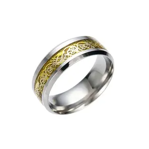 Bague en métal pour homme en acier titane, motif Dragon personnalisé, vente en gros