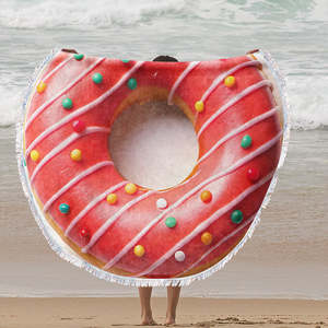 Serviettes de plage créatives à motif circulaire en forme de donut, écologiques, séchage rapide, sans sable, grandes en microfibre, avec pompons personnalisés - Product Image 5