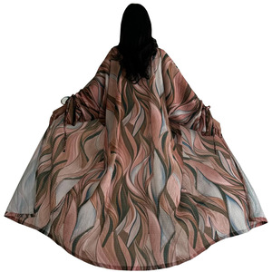2025 Langarm Offene Muslimische Bescheidene Umweltfreundliche Knitterfreie Abaya mit Aufdruck im Dubai-Stil <span class=keywords><strong>XF400</strong></span> - Product Image 5