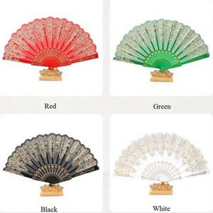 Éventail pliant artisanal en poudre d'or style chinois 2025, cadeau de mariage, éventail à main en plastique pour la danse, 23x42cm - Product Image 3