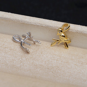 Pendentif tête d'oiseau de style baroque en argent S925 fait main Wenchi avec sertissage de perle vide, accessoire de bricolage, chaîne en acier, modèle chinois 13145 - Product Image 2