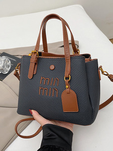 Luxury Designer Inspired Canvas Leather Trim Bucket <b>Tote</b> <b>Bag</b> Women With Embroidery Lettering - Product Image 4