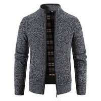 Herbst Winter Herren Rollkragen-Strickjacke mit Reißverschluss Melange-Strick Karo-Futter Lässiger Vintage Langarm-Strickpullover Klassisch