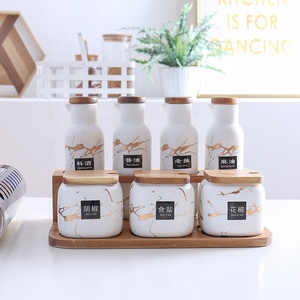 Ensemble de distributeurs en céramique de 8 oz et <span class=keywords><strong>vinaigre</strong></span>, kit de condiments en porcelaine avec Base en bambou - Product Image 2
