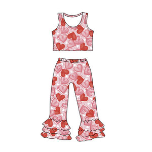 Conjuntos de dos piezas de moda para el Día de San Valentín, camisola, pantalones de campana, tela de seda de leche, traje para niños de recién nacido a 16 años - Product Image 2