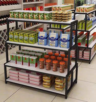 Étagère d'affichage autoportante légère en plastique, métal et bois pour supermarchés et magasins d'alimentation – Promotion