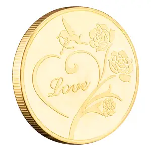 Placcato oro ti amo regalo creativo amore cuore Souvenir da collezione moneta con motivo a rosa moneta commemorativa