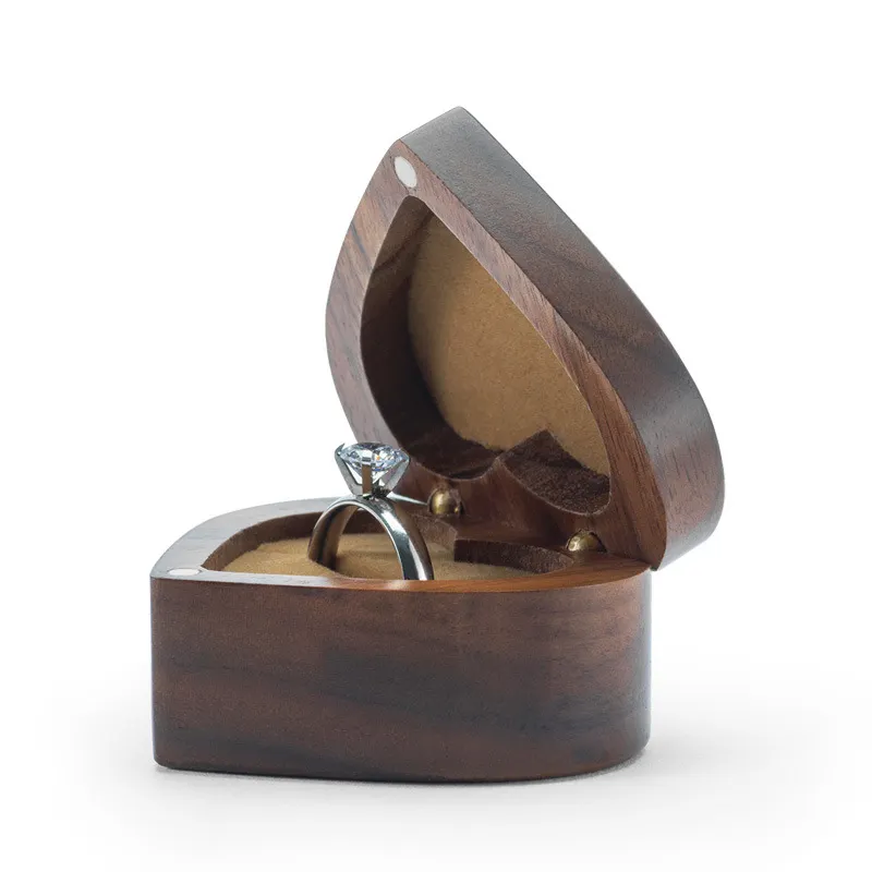 Caixa de anel de madeira, barata, em forma de coração, caixa de joias