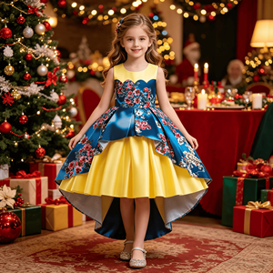 Vestido amarillo floral de corte asimétrico para niña, vestido de princesa de satén sin mangas, vestido de fiesta, vestido de <span class=keywords><strong>invitada</strong></span> de boda, vestido formal para niñas - Product Image 4