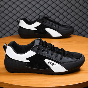 Chaussures en toile de style nouveau avec talon bas et semelle souple, chaussures décontractées pour hommes avec surface en cuir, confortables et polyvalentes. - Product Image 5