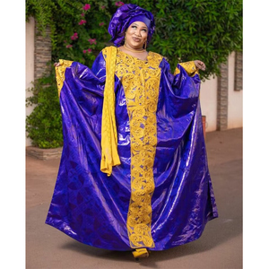 <span class=keywords><strong>Robe</strong></span> <span class=keywords><strong>Longue</strong></span> Riche <span class=keywords><strong>en</strong></span> <span class=keywords><strong>Bazin</strong></span> Guipure Violet et Jaune de Haute Qualité, Nouveauté Originale pour Femmes, Tenue de Soirée et Mariage - Product Image 2