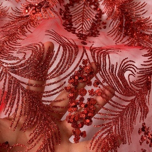 Tela <span class=keywords><strong>de</strong></span> Encaje con Lentejuelas Rojas, Tela <span class=keywords><strong>de</strong></span> Tul Francés Brillante con Lentejuelas y Brillo para Vestido <span class=keywords><strong>de</strong></span> <span class=keywords><strong>Noche</strong></span> - Product Image 4