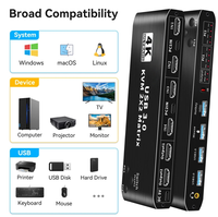 Commutateur matriciel KVM HDMI 2x2 4K 60Hz, double moniteur, affichage étendu HDMI, commutateur KVM USB, 2 entrées 2 sorties pour 2 ordinateurs, 2 moniteurs