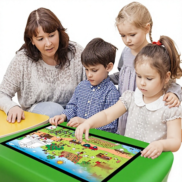 Interactive Touch Table with Dual System (Android/Windows), Built-in Whiteboard and Multi-language Support for Education