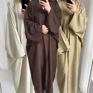 热卖2024亚麻Abaya纯色素色Abaya土耳其服装伊斯兰服装穆斯林妇女