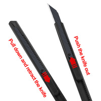Couteau utilitaire en métal Jialin Mini 9 mm avec lame en acier inoxydable - Noir électroplaqué - Coupe-boîte à lame détachable pour une découpe précise du papier
